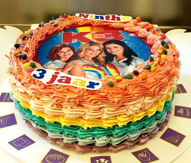 Regenboog-taart rond met foto of logo